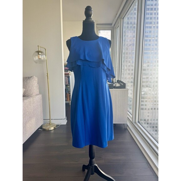 Nordstrom Taylor Bright Blue Ruffle Sleeveless Shift Dress Size 10 NEW! - Picture 1 of 6